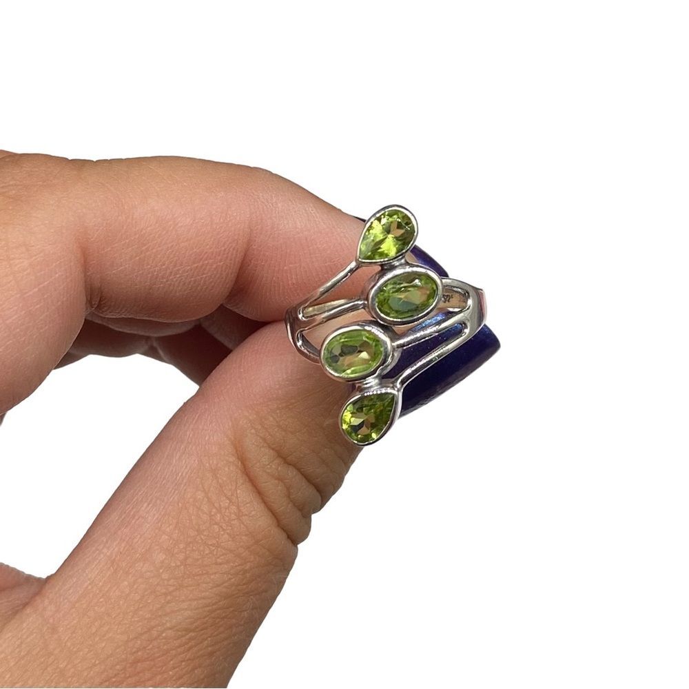 Peridot Ring Solid Sterling Silver 925 Size 7 Multi Stone Green Gemstone - Picture 6 of 9